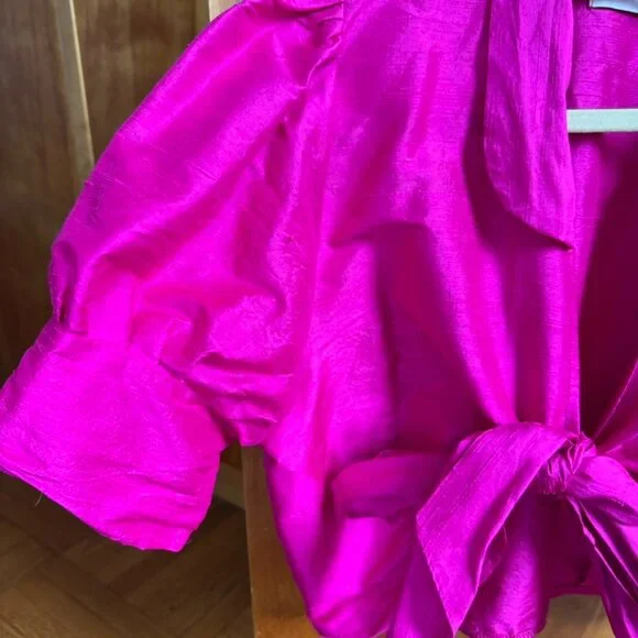 Maison Cleo Ruched Silk wrap top No Scrunchie (sz 38) - Picture 1 of 12